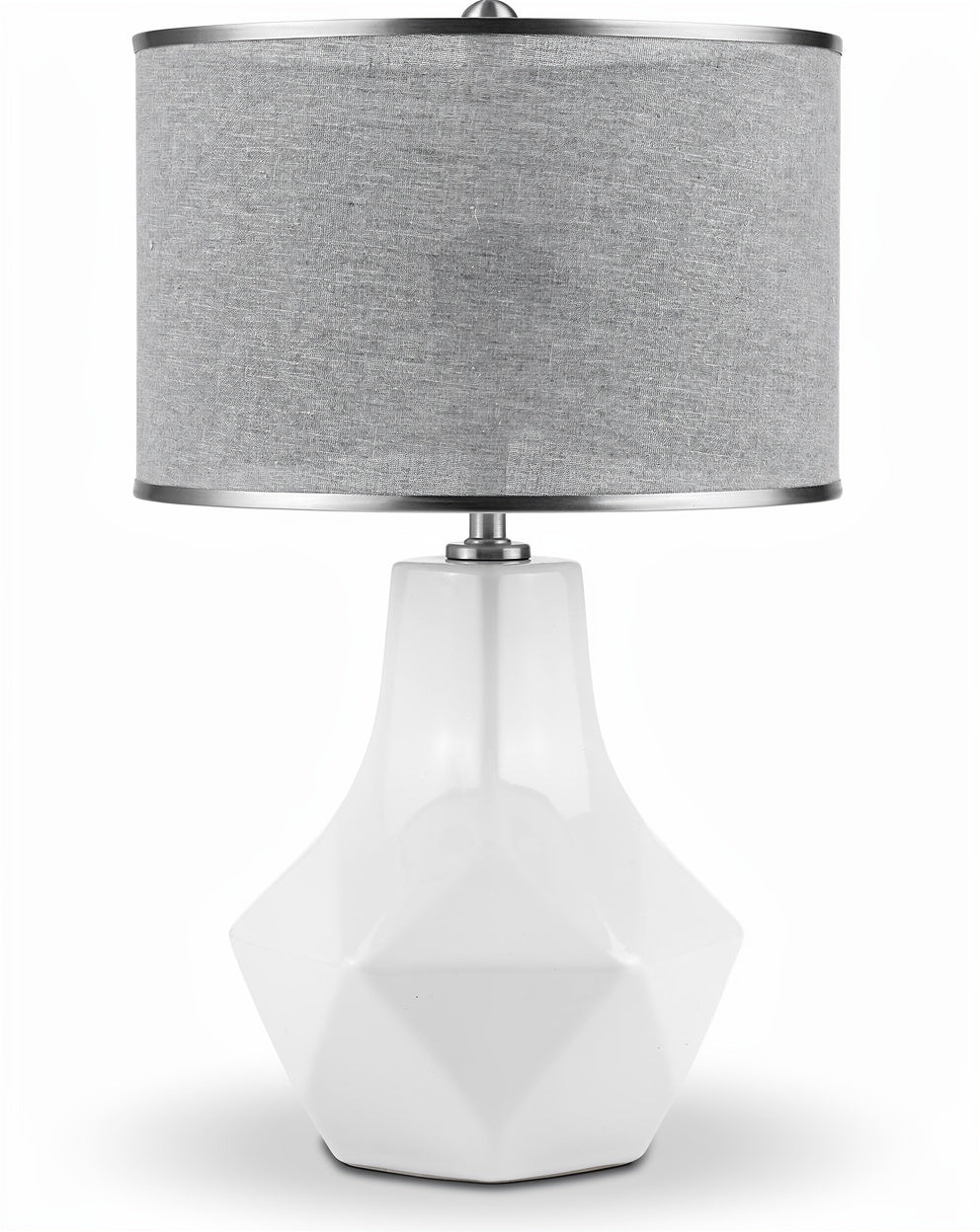 **Technische titel in het Nederlands:** **Geometrische witte lamp met grijze lampenkap**
