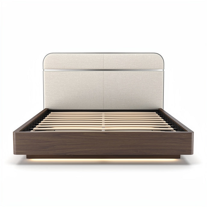**Strak Houten Bed met Geïntegreerde Lichten en Comfortabele Lattenbodem**