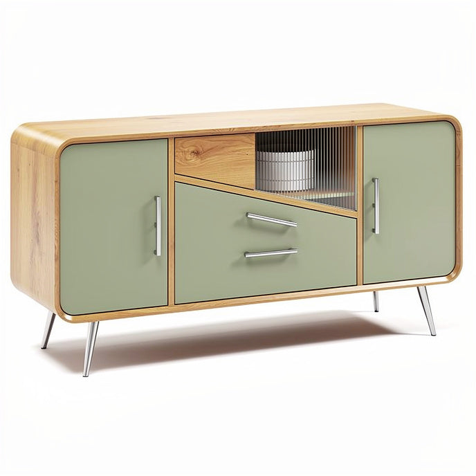**Moderne dressoir met gebogen deuren en metalen poten**