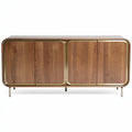 **Titel: Modern houten dressoir met metalen afwerking**