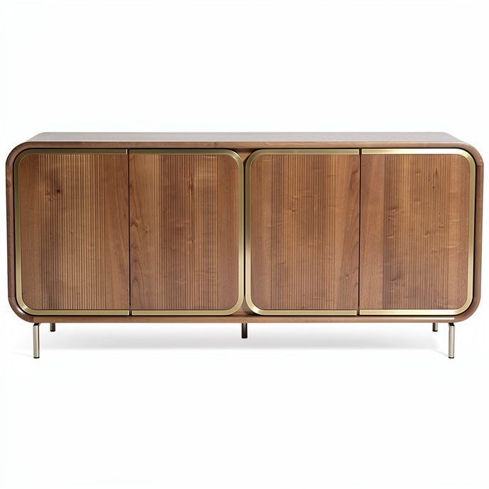**Titel: Modern houten dressoir met metalen afwerking**