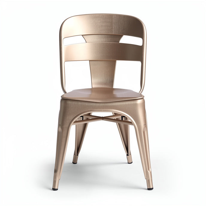 **Moderne metalen stoel met open rugleuning en gestroomlijnd ontwerp**
